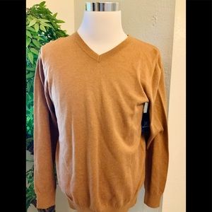 George Men’s V- Neck Long Sleeve Tan Sweater